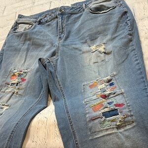 Cato Light Blue Patchwork Women's Cropped Jeans